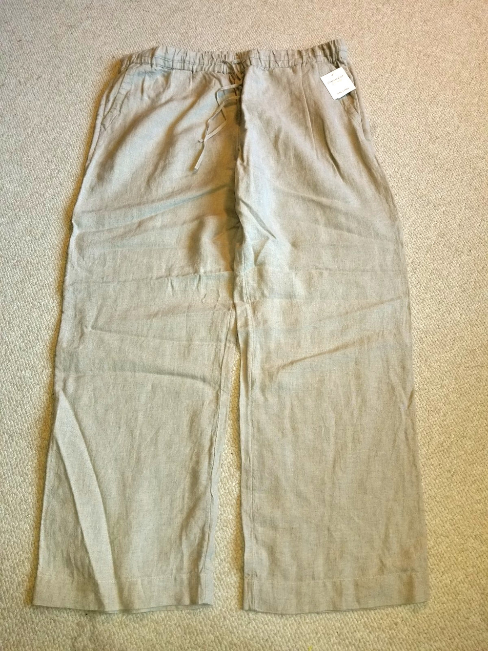 NWT Womens Pants-CHARTER CLUB-lt brown linen pull-on wide leg "Luxury" beachy-XL